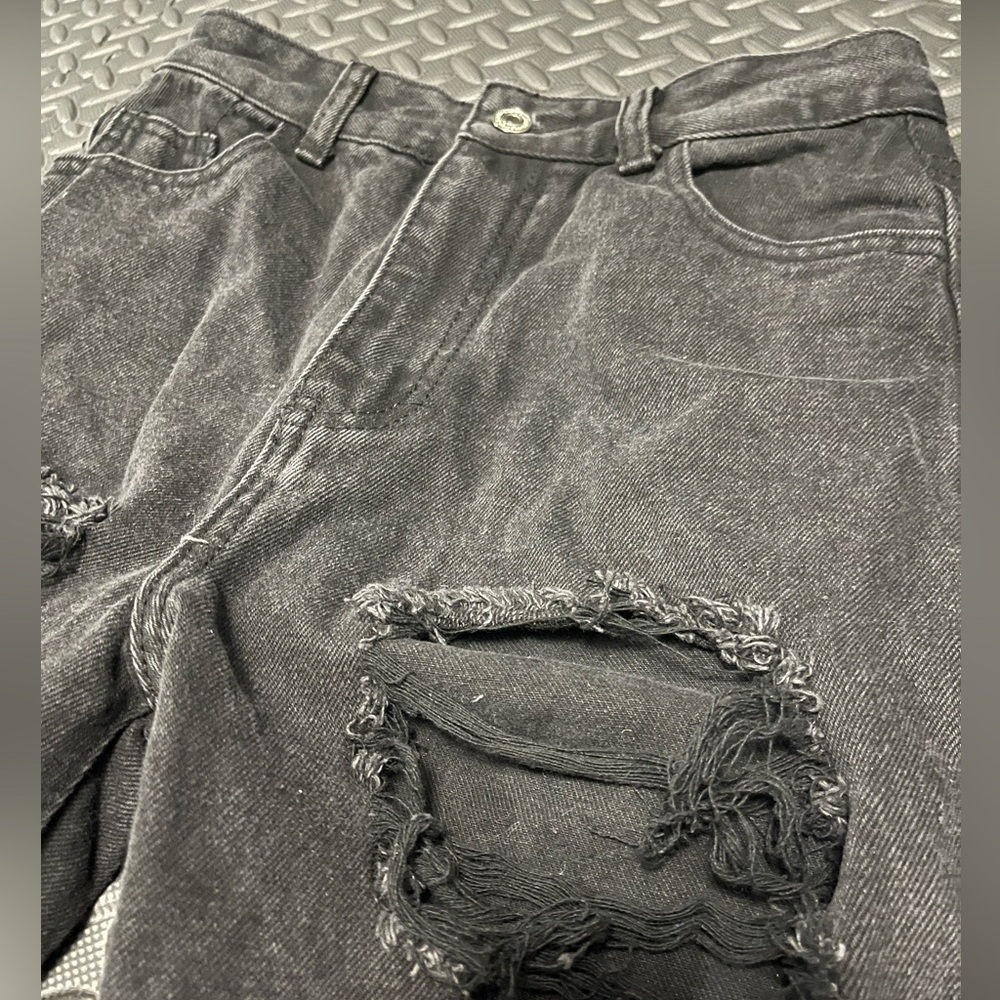 High Waisted Ripped Cut Out Black Jeans